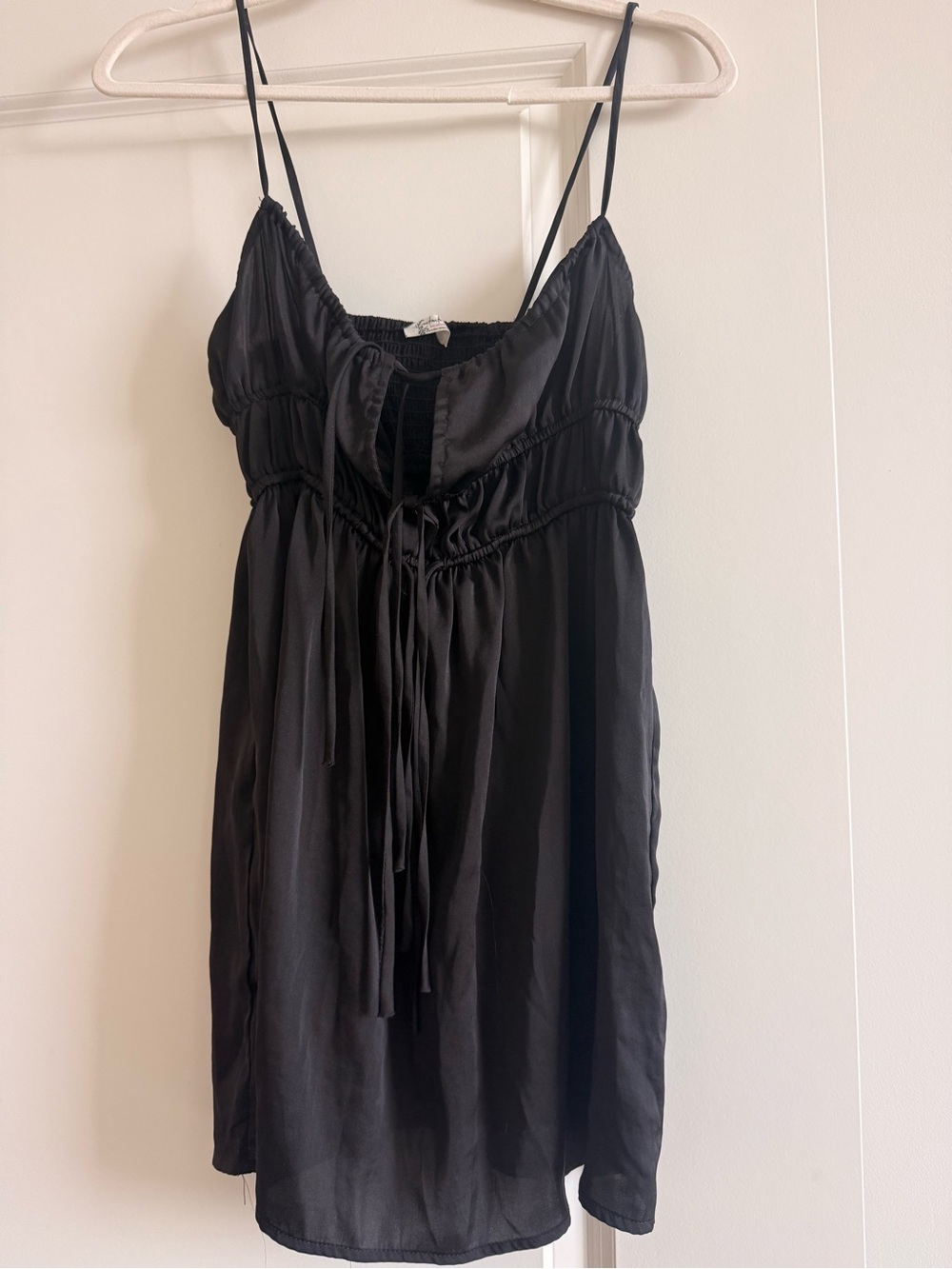 Free People Black Elastic-Waist Dress with Gathered Detail